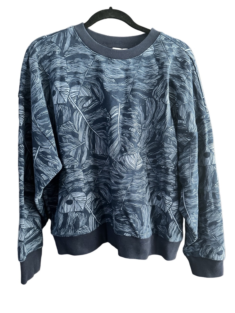 GAP Abstract Leaf Print Crewneck Sweatshirt in Navy/White Sz XL Tall Cottagecore